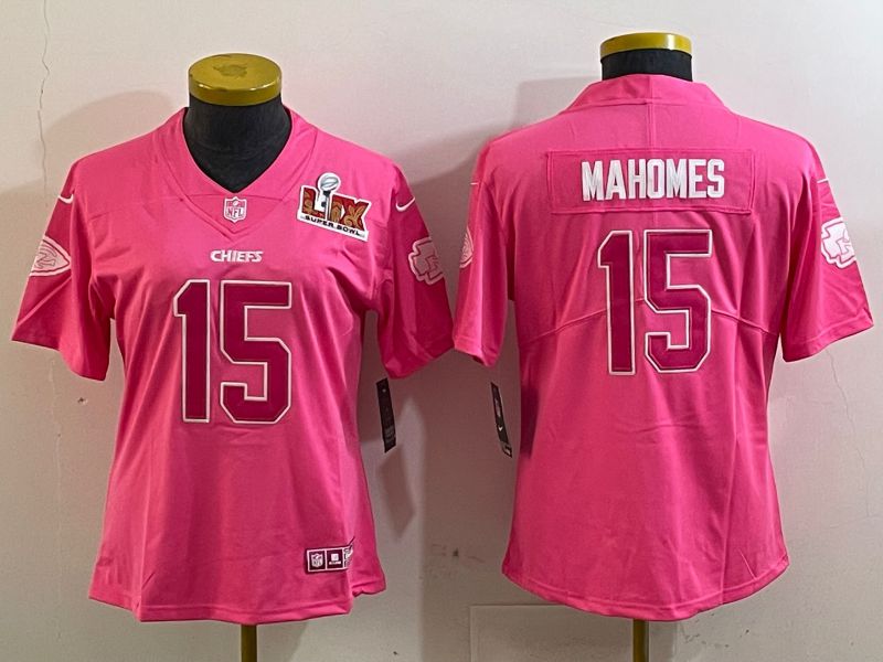Women Kansas City Chiefs 15 Mahomes Pink 2025 Nike Vapor Limited NFL Jersey style 4